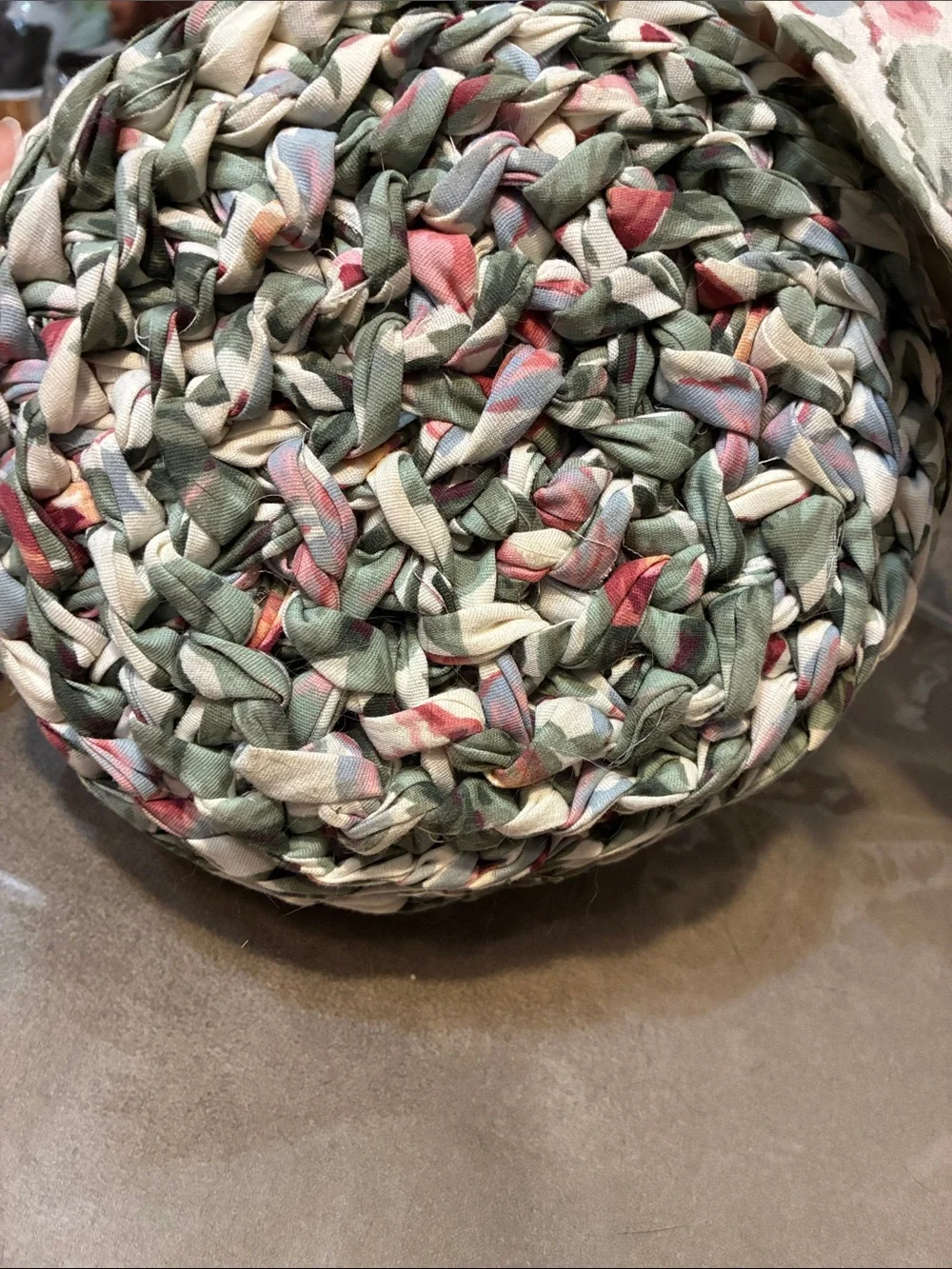 Woven Floral Fabric Basket with Bow Accent - Green Floral